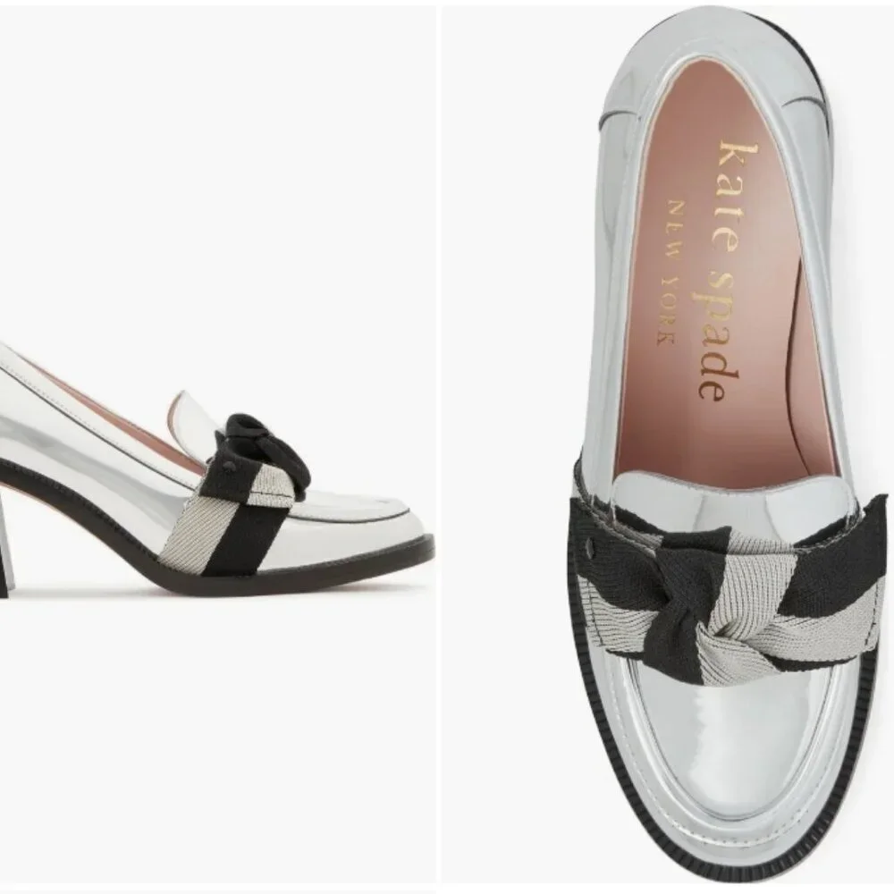 Kate Spade New York Leandra Block Heel Loafers – Silver – Size 9 – NWT